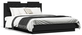 3210053 vidaXL Cadru de pat cu tăblie și lumini LED, negru, 120x190 cm