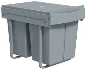 HOMCOM Coș de gunoi retractabil sub chiuvetă, 2 găleți de 20L, Gri | Aosom Romania
