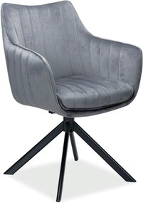 Scaun living rotativ AZALIA, gri inchis/negru, stofa catifelata/metal,