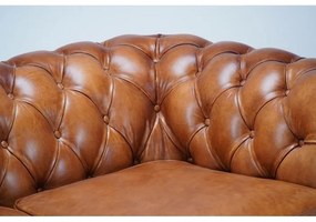 Canapea Chesterfield, 2 locuri, maro, din piele naturala