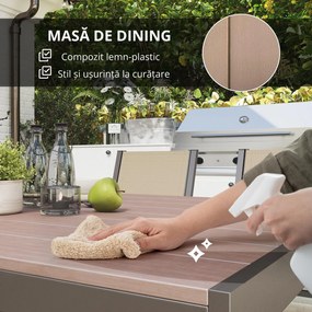 Outsunny Set de Grădină din 7 Piese cu Masă din Plastic-Lemn și 6 Fotolii Stivuibile cu Șezut și Spătar, 150x90x73 cm, Maro | Aosom Romania