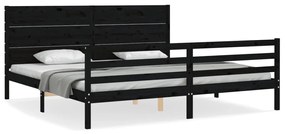 3194660 vidaXL Cadru pat cu tăblie 200x200 cm, negru, lemn masiv