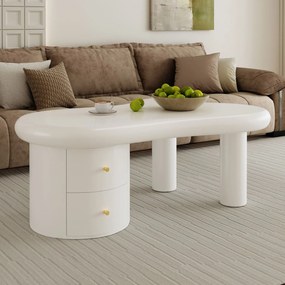 Măsuță de cafea cu formă neregulată, 2 sertare, 97x64x42 cm, Alb