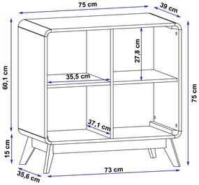 Bibliotecă în culoare naturală cu aspect de lemn de stejar 75x75 cm Caitlin – Støraa
