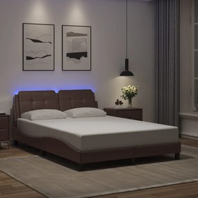 3214112 vidaXL Cadru de pat cu lumini LED, maro, 140x200 cm, piele ecologică