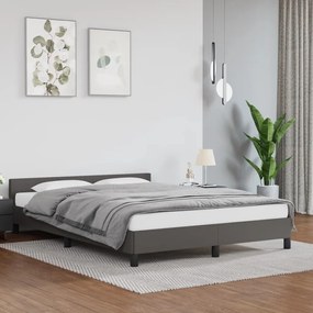 347499 vidaXL Cadru de pat cu tăblie, gri, 140x190 cm, piele ecologică