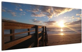 Tablou cu dig, plajă și mare (120x50 cm)