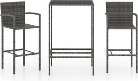vidaXL Set mobilier bar de grădină, 3 piese, gri, poliratan