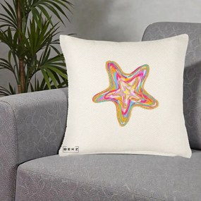 Perna Decorativa Stea de Mare Neon Curcubeu, 40x40 cm, Crem Reliefat, Husa Detasabila, Perna Inclusa, BEKZ®