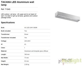 Aplica LED de exterior design modern TACANA aluminiu 71049