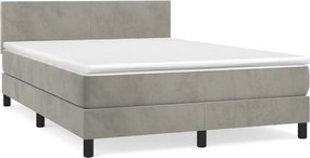 vidaXL Pat box spring cu saltea, gri deschis, 140x200 cm, catifea