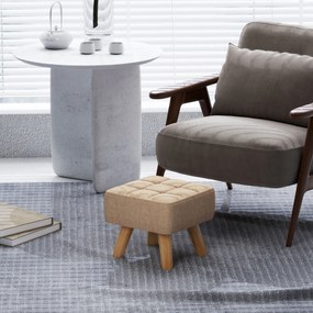 HOMCOM Puf pentru picioare din material cu aspect de in, 27x27x26 cm, cu picioare din lemn de arbore de cauciuc, suportă până la 110 kg, maro | Aosom Romania