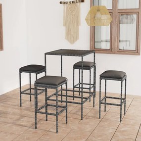 3064821 vidaXL Set mobilier bar de grădină, cu perne, 5 piese, gri, poliratan