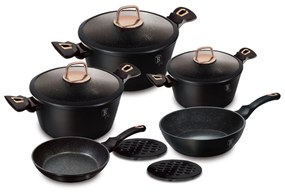 Set oale si tigai 10 piese cu capace Black Rose Collection Berlinger Haus BH 8168, antiaderente, strat titan, negre