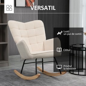 HOMCOM Balansoar Tapițat cu Cotiere, Fotoliu din Lemn și Oțel pentru Living și Dormitor, 71x92x101 cm, Bej