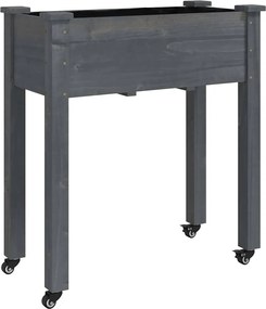 vidaXL Jardinieră pe roți cu căptușeală gri 71x37x80cm lemn masiv brad
