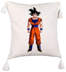 Perna Decorativa cu Franjuri cu Dragonball Goku, 45x45 cm, Ecru, Cu fermoar