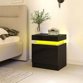 HOMCOM Set 2 Noptiere cu LED și 4 Moduri, 2 Sertare, Lemn, 45x35x52 cm, Negru Lucios | Aosom Romania