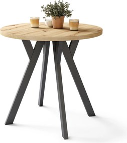 Mazzoni ALMO 80 Stejar Artisan/picioare negre - MASĂ ROTUNDĂ CU PICIOARE Y LOFT/INDUSTRIAL PENTRU BUCĂTĂRIE LIVING SAU SUFRAGERIE
