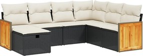 vidaXL Set canapele de grădină cu perne, 7 piese, negru, poliratan