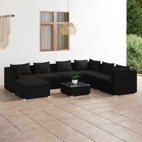 3101848 vidaXL Set mobilier de grădină cu perne, 8 piese, negru, poliratan