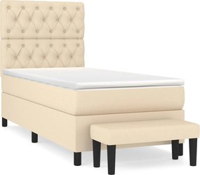vidaXL Pat box spring cu saltea, crem, 80x200 cm, textil