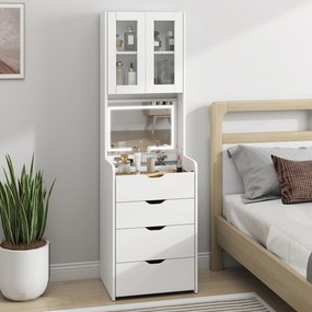 HOMCOM Stație de Machiaj cu Lumini LED în 3 Culori, Oglindă Rabatabilă, Scaun Ascuns, Măsuță de Machiaj cu Scaun Îmbunătățit, 3 Sertare, Compartiment, Dulap cu Uși din Sticlă, Modern, Alb | Aosom Romania
