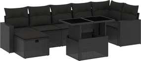 vidaXL Set mobilier de grădină cu perne, 8 piese, negru, poliratan