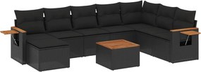 vidaXL Set mobilier de grădină cu perne, 9 piese, negru, poliratan