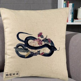 Perna Decorativa Sarpe Negru cu Flori Gothic, 40x40 cm, Bej, Husa Detasabila, Perna Inclusa, BEKZ®