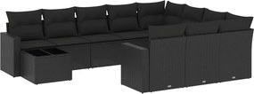 vidaXL Set canapele de grădină cu perne, 11 piese, negru, poliratan