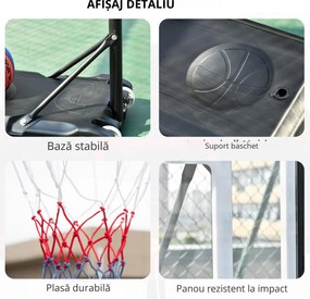 HOMCOM Cos de baschet cu inaltime reglabila 160-210 cm, structura din otel si baza cu roti, panou transparent din PE | Aosom Romania