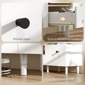 HOMCOM Mobilier TV, Suport TV până la 70" cu 2 Uși Rabatabile, Balamale Soft Close, Sertar, Raft Deschis, 8 Picioare pentru Sufragerie, Dormitor, 150x35x45 cm, Alb și Culoare Lemn | Aosom Romania
