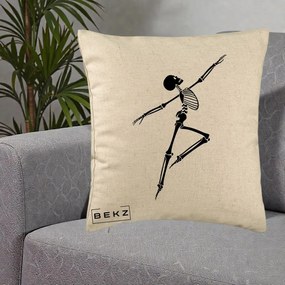 Perna Decorativa Schelet Dansator Silueta Neagra Halloween, 40x40 cm, Bej, Husa Detasabila, Perna Inclusa, BEKZ®