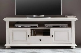 Comodă TV lemn masiv alb Ariana, 137 × 45 × 65 cm
