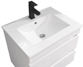 Mască de baie Cube 60 cu chiuvetă ceramică, 2 sertare, vopsită în alb lucios