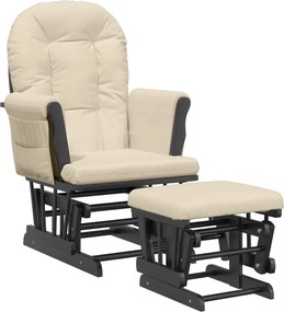 vidaXL Scaun glisant cu taburet, alb crem, material textil