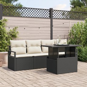 vidaXL Set de canapele de grădină cu 5 piese și perne, culoare neagră, din rattan sintetic.