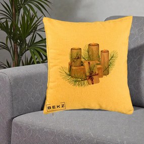 Perna Decorativa Lumanari cu Cadouri Naturale, 40x40 cm, Galben, Husa Detasabila, Perna Inclusa, BEKZ®