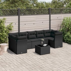 3249124 vidaXL Set mobilier de grădină cu perne, 8 piese, negru, poliratan