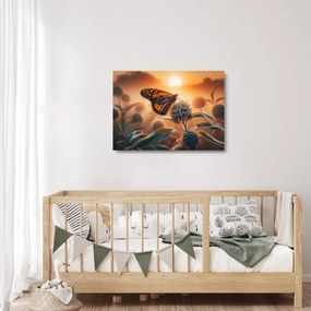 Tablou pe sticlă – Fluture în soare apunând (70x50 cm)
