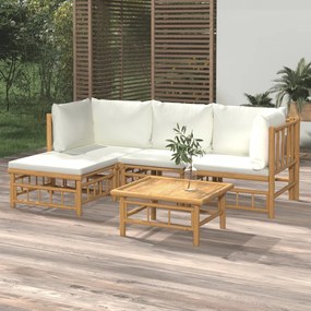 3155178 vidaXL Set mobilier de grădină cu perne alb crem, 2 piese, bambus
