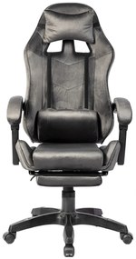 Scaun gaming, masaj în perna lombară, suport picioare, textil, Gri