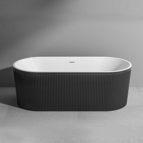 Cada baie freestanding 170 x 75 cm, forma ovala, cu riflaje 3D negru cu alb Scarlet Foglia Negru
