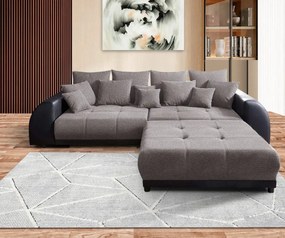 Canapea extensibilă dumonde cu 2 lăzi de depozitare si sezut confortabil din spuma high-density, Verona Magma Black 310x100 cm cu taburet inclus