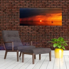 Tabloul apusului de soare cu barca (120x50 cm)