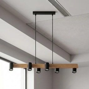 Brilagi - Candelabru LED RGBW reglabil, suspendat pe cablu SELE 6xGU10/6,5W/230V negru/stejar