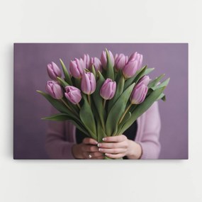 Tablou Canvas, 20x30cm, Dormitor si Living, Flori, Lalele, Holding Pink Tulips