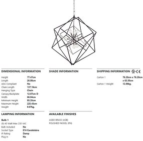 Lustra suspendata LUX design geometric ROUNDOUT nichel lustruit, cu 9 surse de lumina
