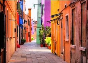 Tablou pe sticlă - Casa colorată în Burano, Veneția (70x50 cm)